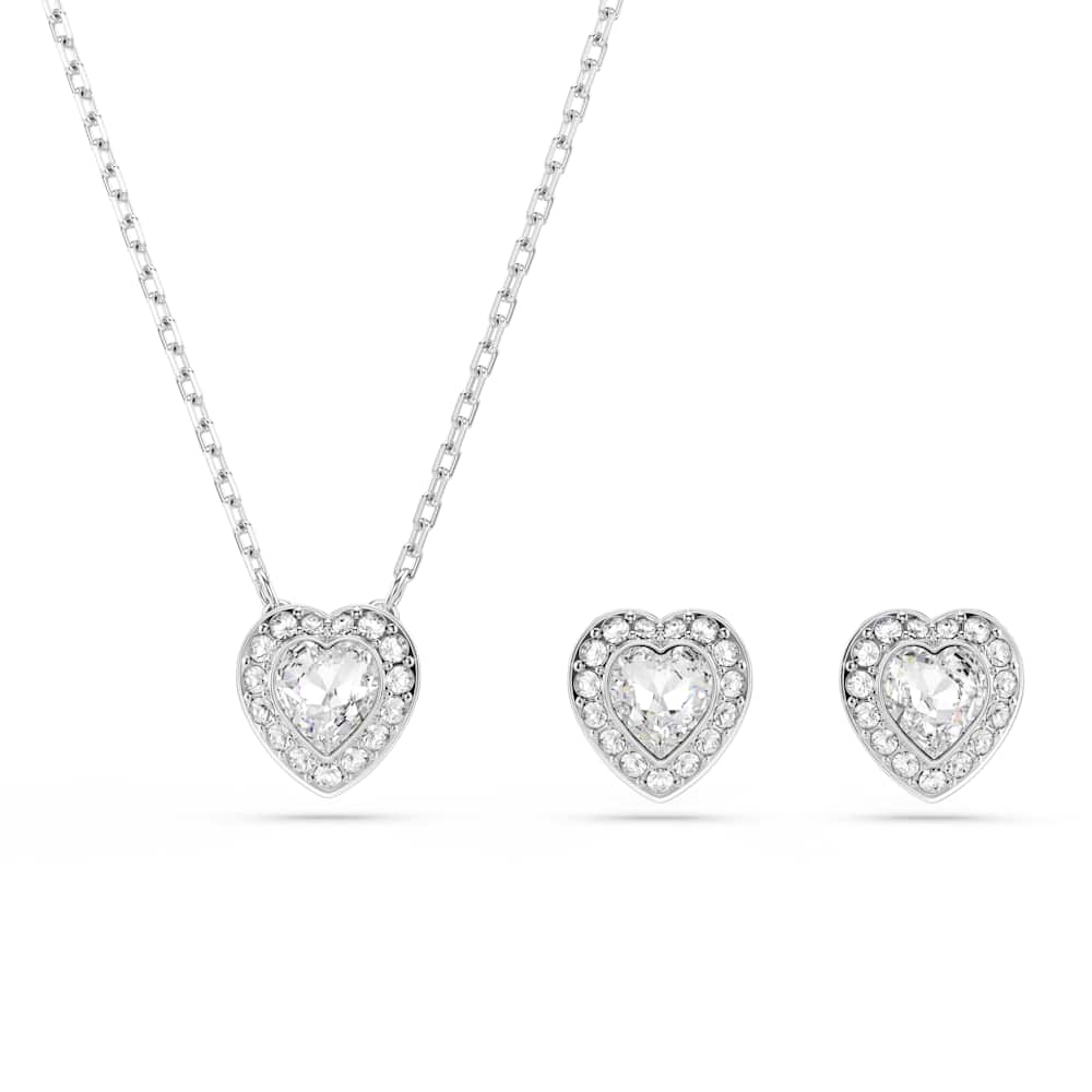 Conjunto Ariana Grande x Swarovski, Tallas mixtas, Corazón, Blanco, Baño de rodio