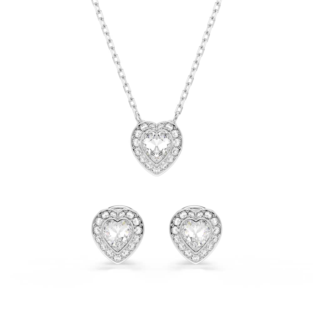 Conjunto Ariana Grande x Swarovski, Tallas mixtas, Corazón, Blanco, Baño de rodio
