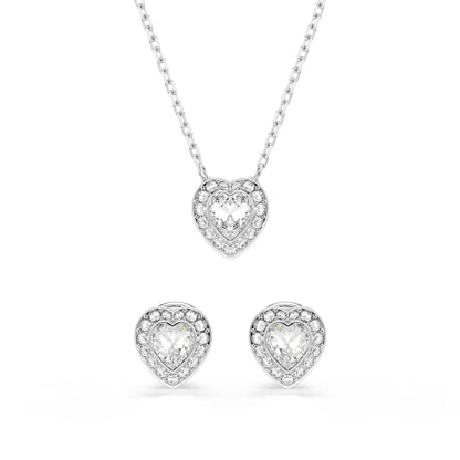 Conjunto Ariana Grande x Swarovski, Tallas mixtas, Corazón, Blanco, Baño de rodio