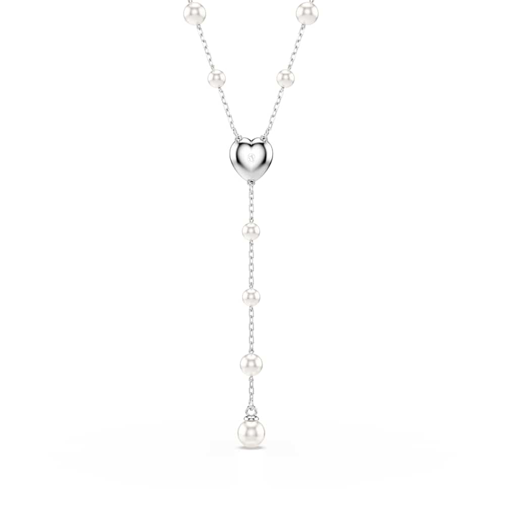 Collar en Y Ariana Grande x Swarovski, Perla de cristal, Tallas mixtas, Corazón, Blanco, Baño de rodio