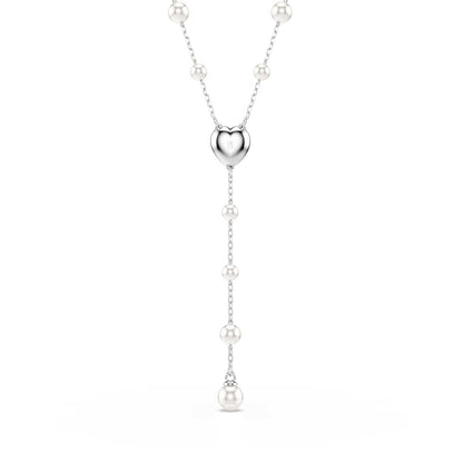 Collar en Y Ariana Grande x Swarovski, Perla de cristal, Tallas mixtas, Corazón, Blanco, Baño de rodio