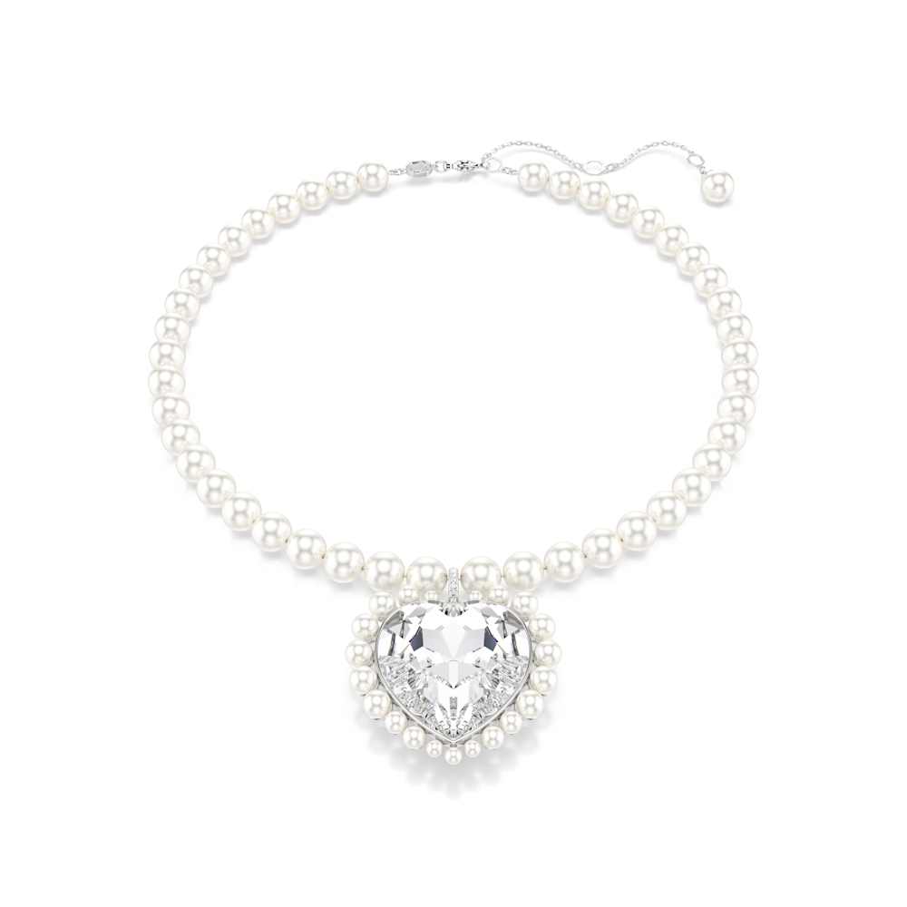 Collar Ariana Grande x Swarovski, Crystal Pearl, Talla de corazón, Corazón, Blanco, Baño de rodio