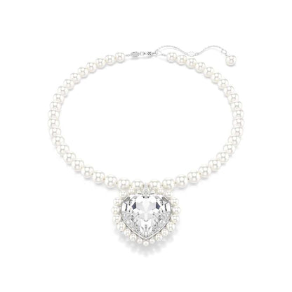 Collar Ariana Grande x Swarovski, Crystal Pearl, Talla de corazón, Corazón, Blanco, Baño de rodio