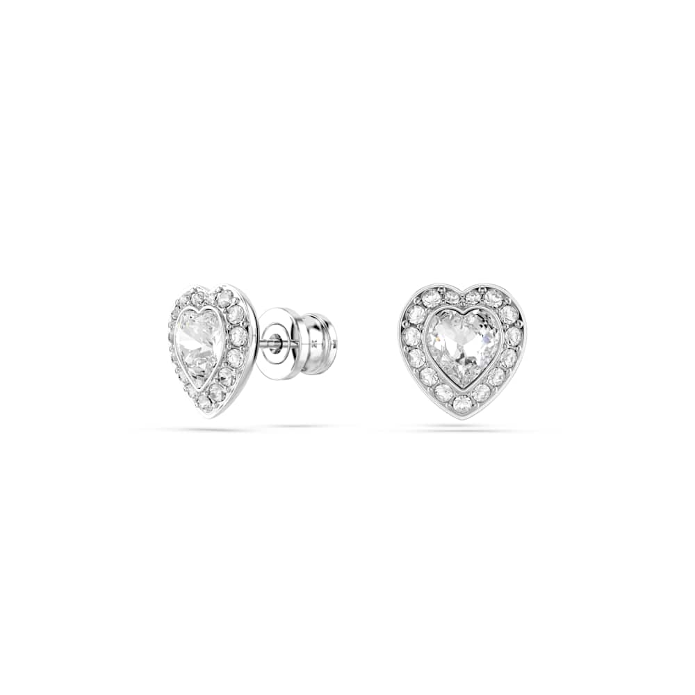 Pendientes de botón Ariana Grande x Swarovski, Tallas mixtas, Corazón, Blancos, Baño de rodio
