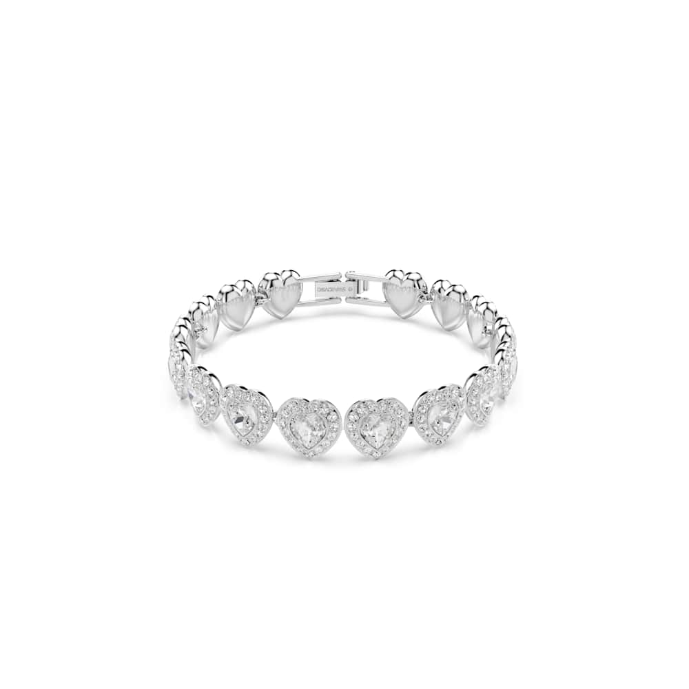Pulsera Tennis Ariana Grande x Swarovski, Tallas mixtas, Corazón, Blanca, Baño de rodio