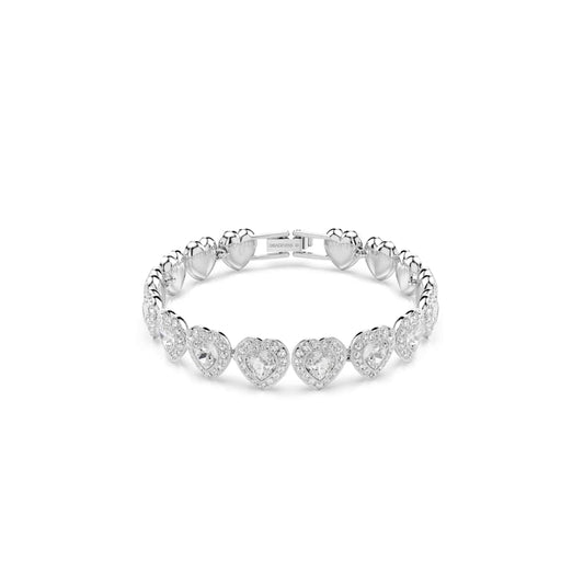 Pulsera Tennis Ariana Grande x Swarovski, Tallas mixtas, Corazón, Blanca, Baño de rodio