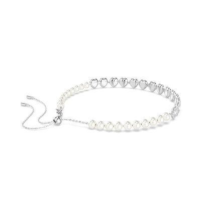 Gargantilla Tennis Ariana Grande x Swarovski, Tallas mixtas, Corazón, Blanca, Baño de rodio