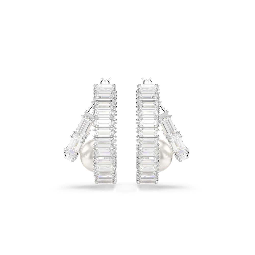 Pendientes de aro Ariana Grande x Swarovski, Crystal Pearl, Talla baguette, Blancos, Baño de rodio