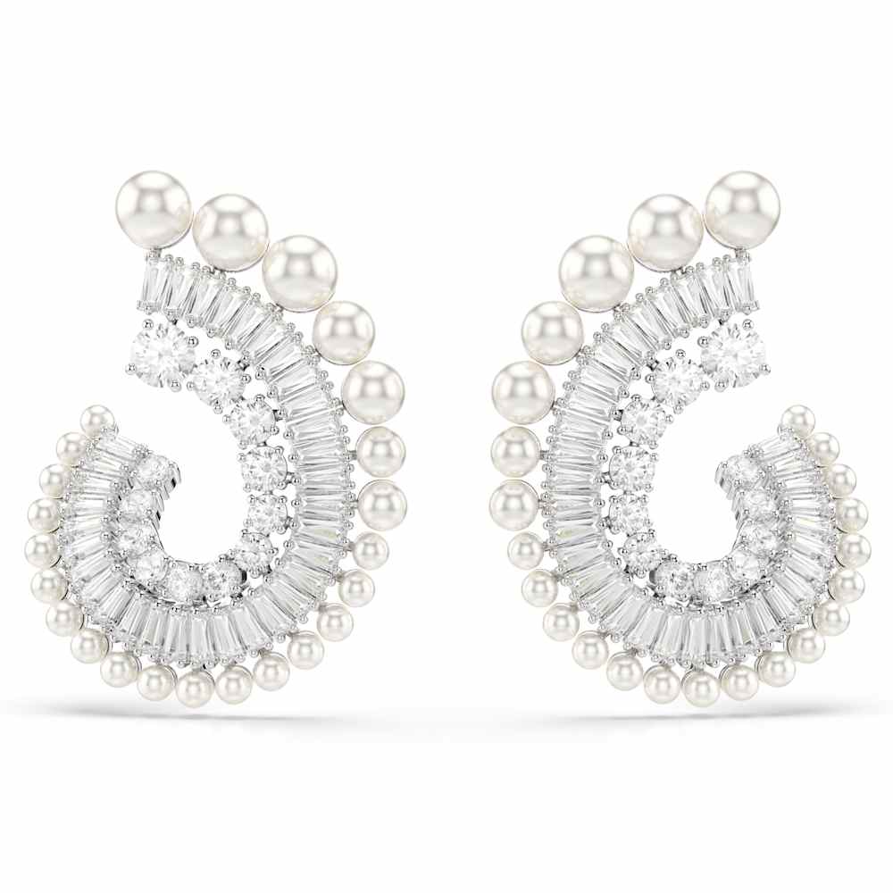 Pendientes Ariana Grande x Swarovski, Perla de cristal, Tallas mixtas, Blancos, Baño de rodio