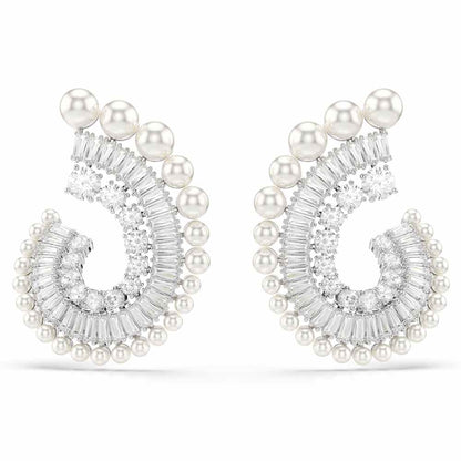 Pendientes Ariana Grande x Swarovski, Perla de cristal, Tallas mixtas, Blancos, Baño de rodio