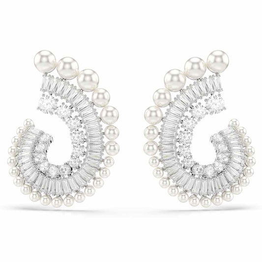 Pendientes Ariana Grande x Swarovski, Perla de cristal, Tallas mixtas, Blancos, Baño de rodio