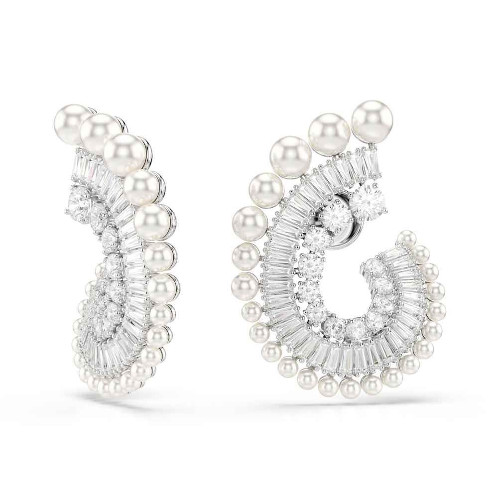 Pendientes Ariana Grande x Swarovski, Perla de cristal, Tallas mixtas, Blancos, Baño de rodio