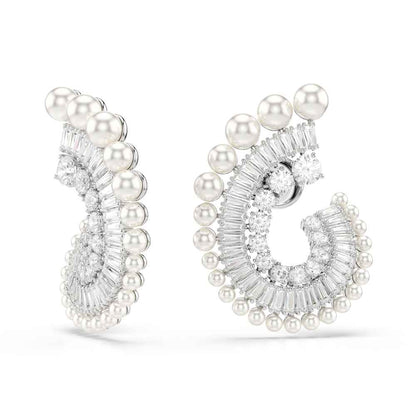 Pendientes Ariana Grande x Swarovski, Perla de cristal, Tallas mixtas, Blancos, Baño de rodio