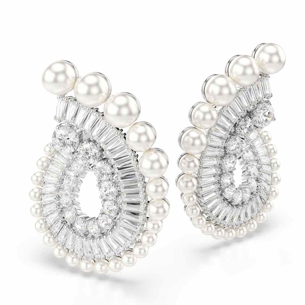 Pendientes Ariana Grande x Swarovski, Perla de cristal, Tallas mixtas, Blancos, Baño de rodio