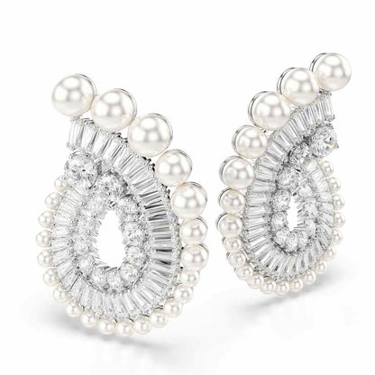 Pendientes Ariana Grande x Swarovski, Perla de cristal, Tallas mixtas, Blancos, Baño de rodio