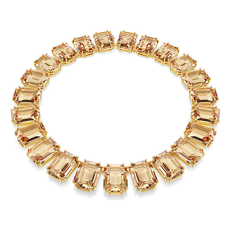 Collar Tennis Millenia, Cristales de gran tamaño, Talla octogonal, Caramelo, Baño tono oro