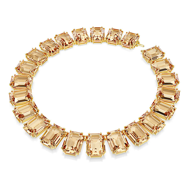 Collar Tennis Millenia, Cristales de gran tamaño, Talla octogonal, Caramelo, Baño tono oro