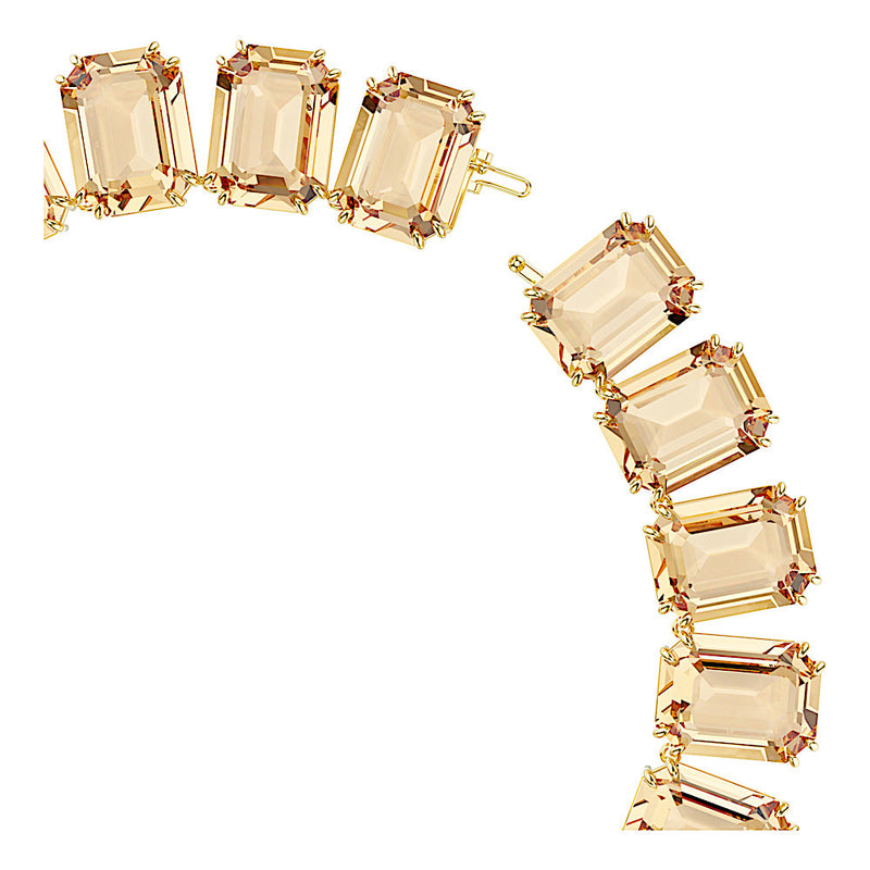 Collar Tennis Millenia, Cristales de gran tamaño, Talla octogonal, Caramelo, Baño tono oro