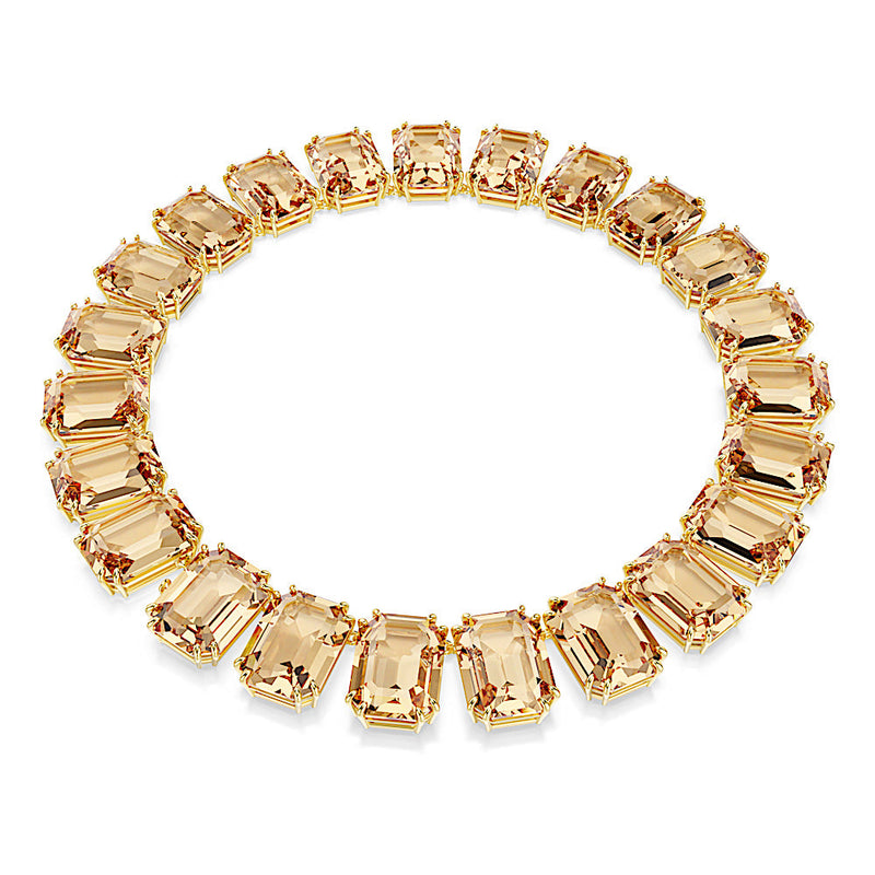 Collar Tennis Millenia, Cristales de gran tamaño, Talla octogonal, Caramelo, Baño tono oro
