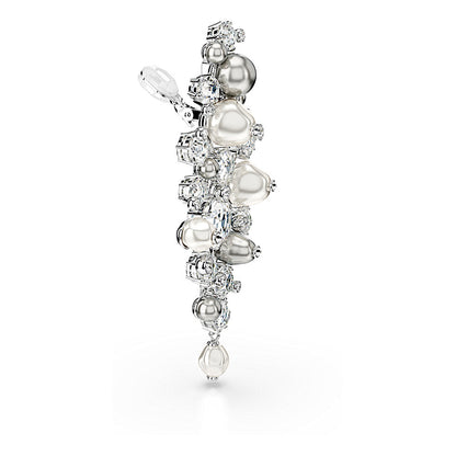 Pendientes Constella, Perla de cristal, Talla redonda, Blancos, Baño de rodio