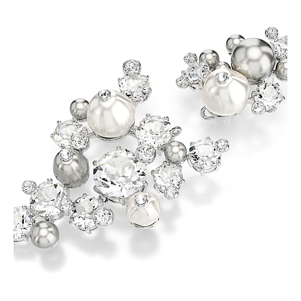 Pendientes Constella, Perla de cristal, Talla redonda, Blancos, Baño de rodio