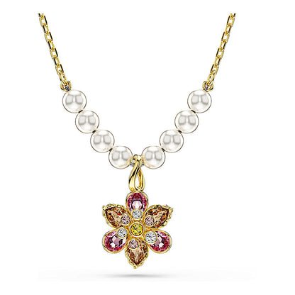 Colgante Idyllia, Perla de cristal, Tallas mixtas, Flor, Multicolor, Baño tono oro