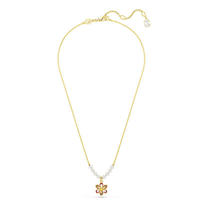 Colgante Idyllia, Perla de cristal, Tallas mixtas, Flor, Multicolor, Baño tono oro
