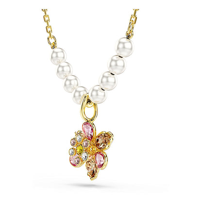 Colgante Idyllia, Perla de cristal, Tallas mixtas, Flor, Multicolor, Baño tono oro