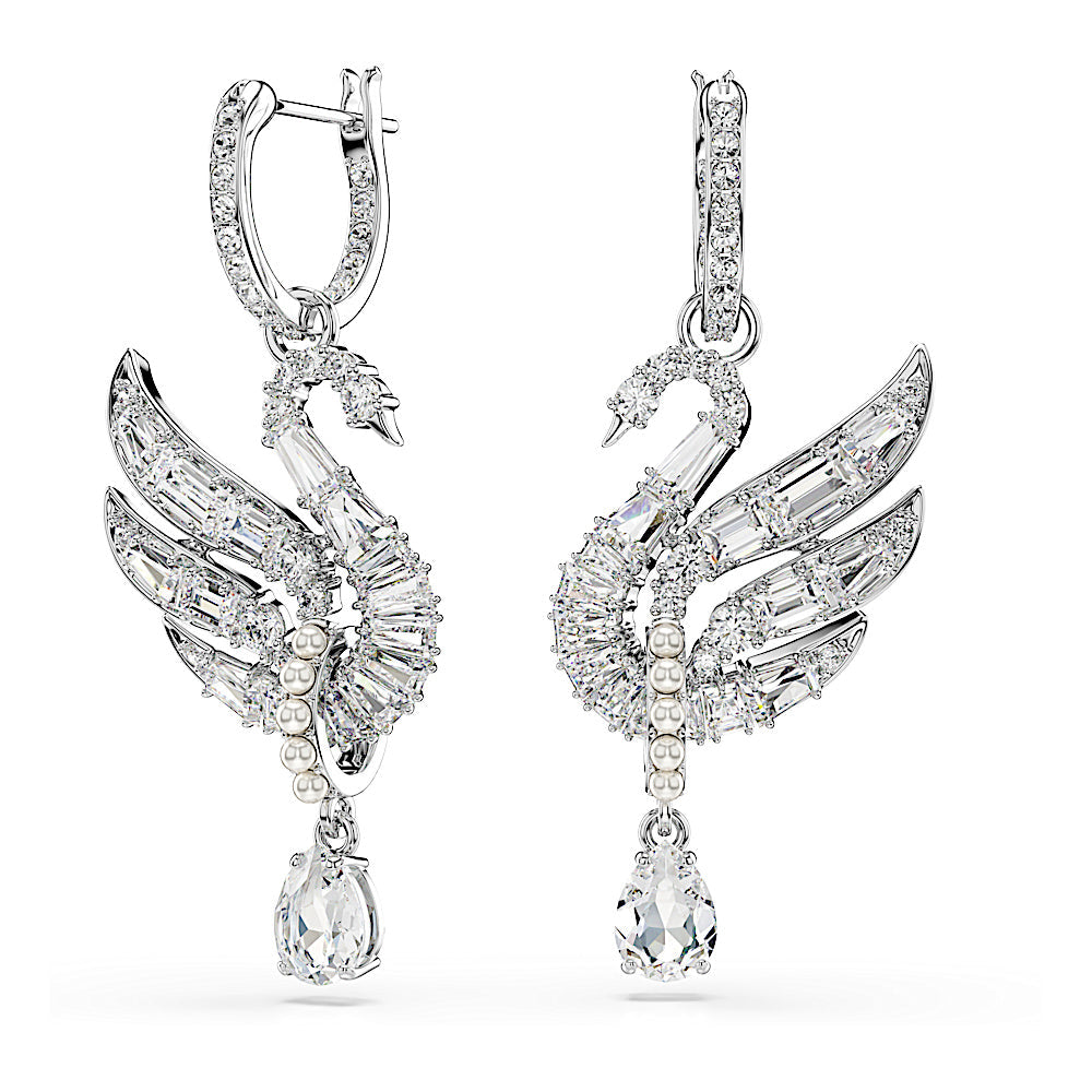 Pendientes Swan Vienna, Cisne, Blancos, Baño de rodio