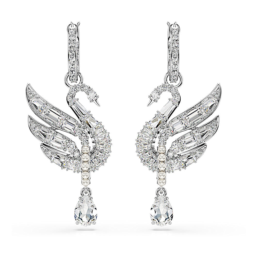 Pendientes Swan Vienna, Cisne, Blancos, Baño de rodio