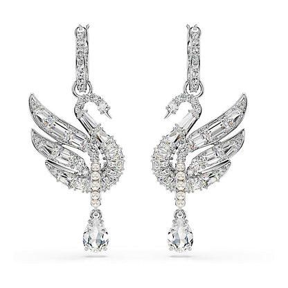 Pendientes Swan Vienna, Cisne, Blancos, Baño de rodio
