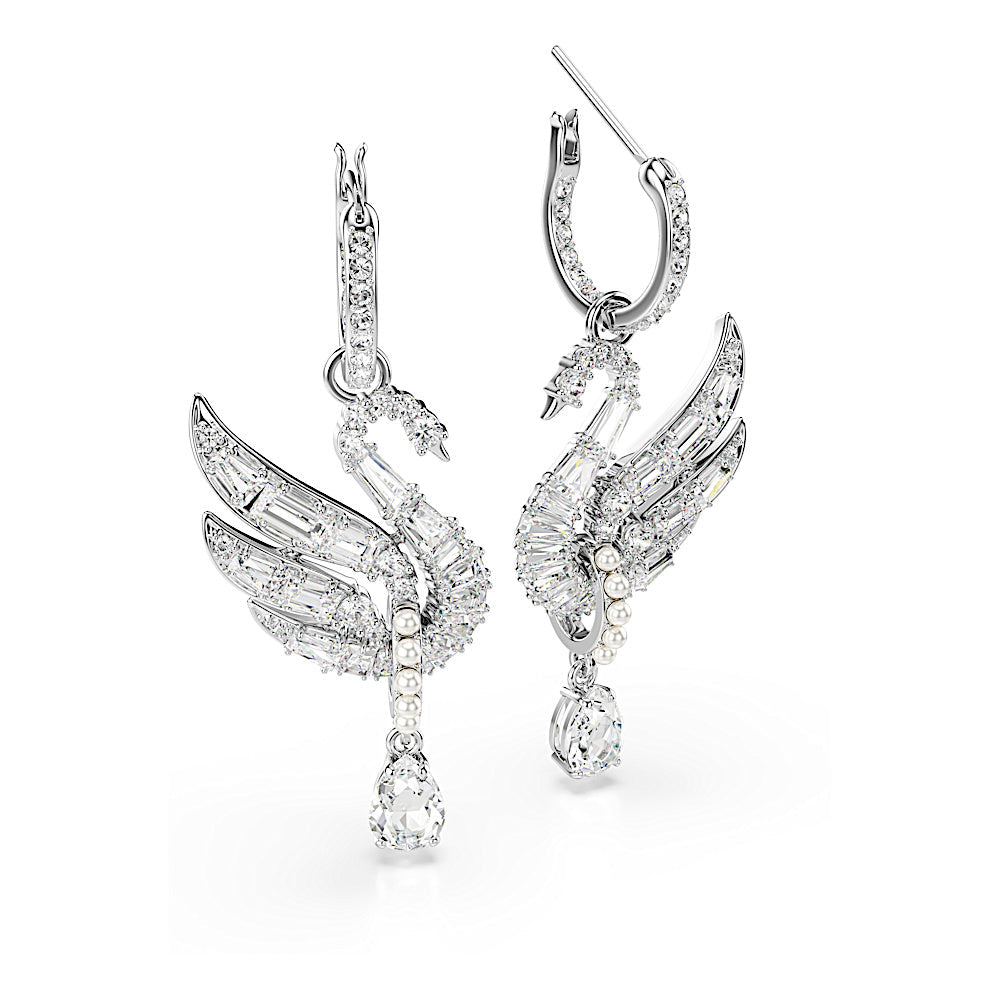 Pendientes Swan Vienna, Cisne, Blancos, Baño de rodio