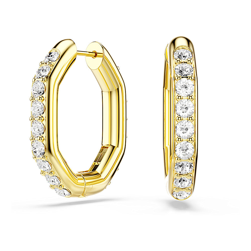 Pendientes de aro Dextera, Forma octagonal, Talla redonda, Blancos, Baño tono oro