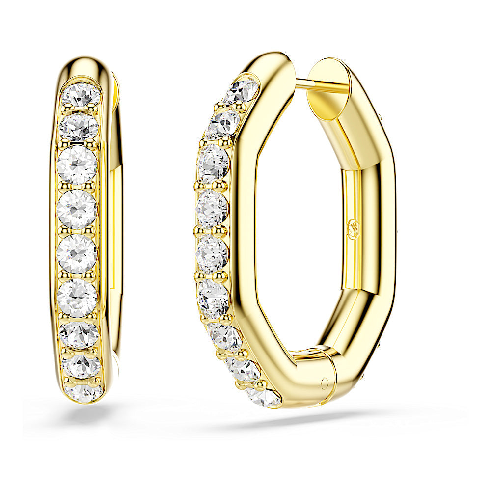 Pendientes de aro Dextera, Forma octagonal, Talla redonda, Blancos, Baño tono oro