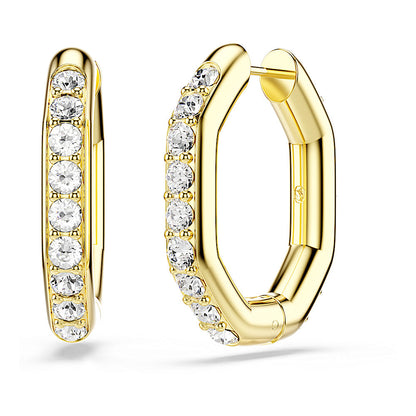 Pendientes de aro Dextera, Forma octagonal, Talla redonda, Blancos, Baño tono oro
