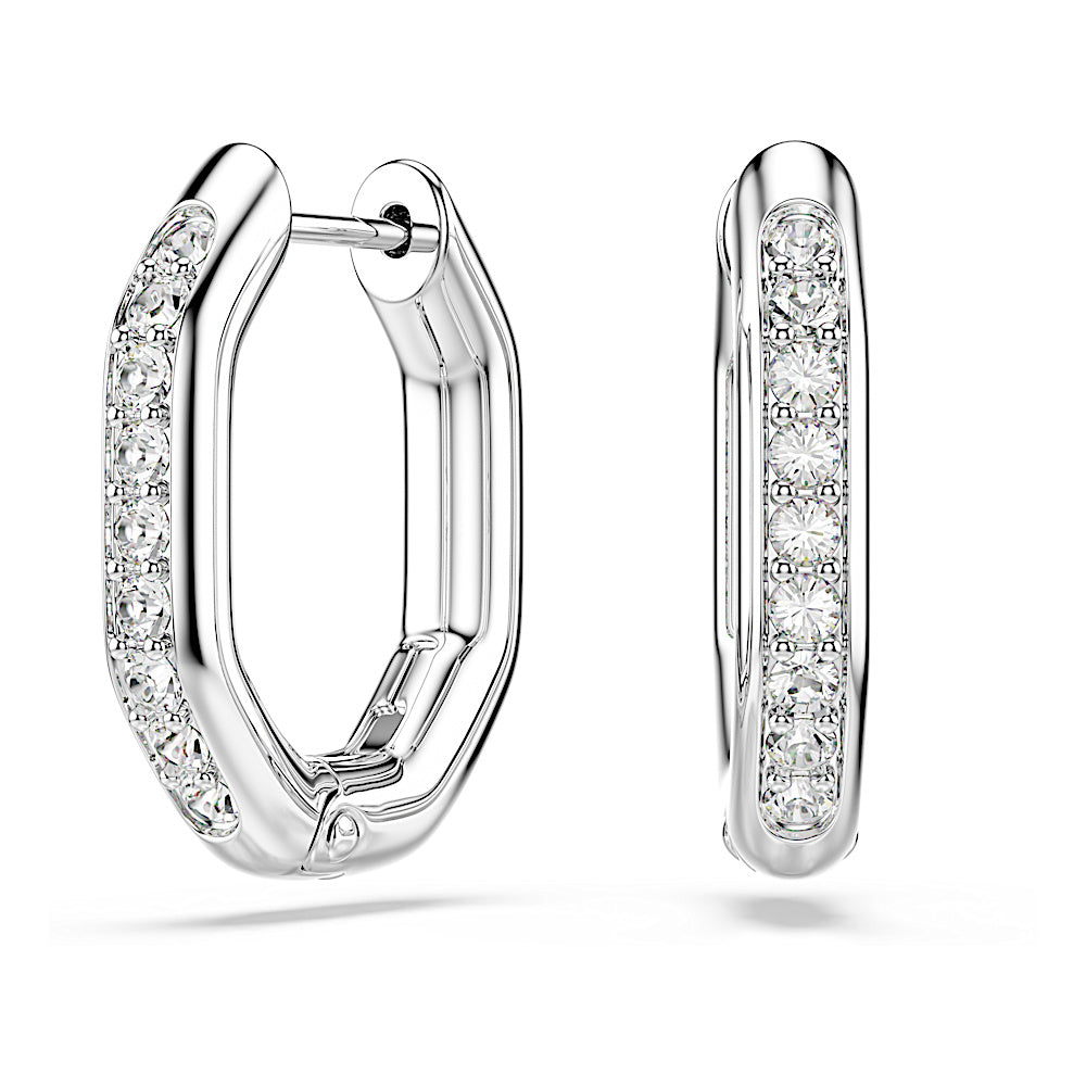 Pendientes de aro Dextera, Forma octagonal, Talla redonda, Blancos, Baño de rodio