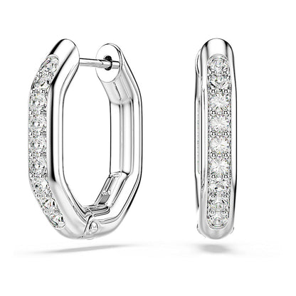 Pendientes de aro Dextera, Forma octagonal, Talla redonda, Blancos, Baño de rodio