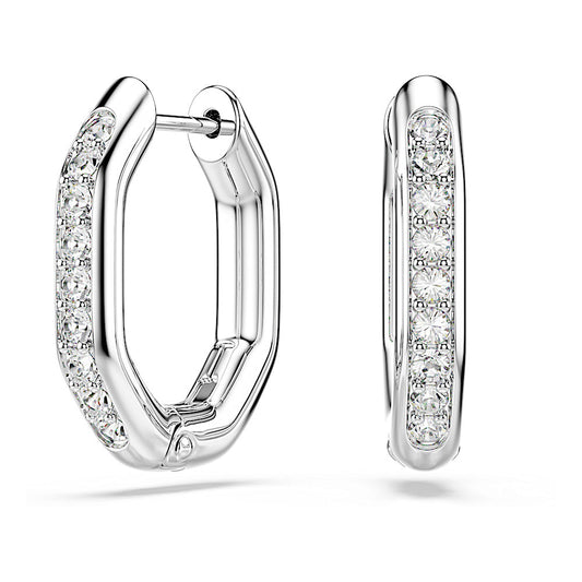Pendientes de aro Dextera, Forma octagonal, Talla redonda, Blancos, Baño de rodio