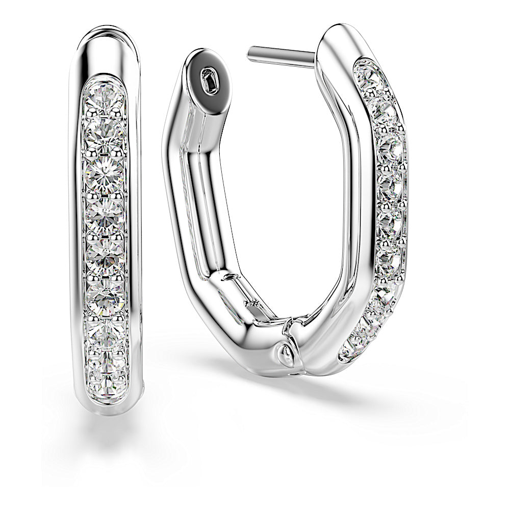 Pendientes de aro Dextera, Forma octagonal, Talla redonda, Blancos, Baño de rodio