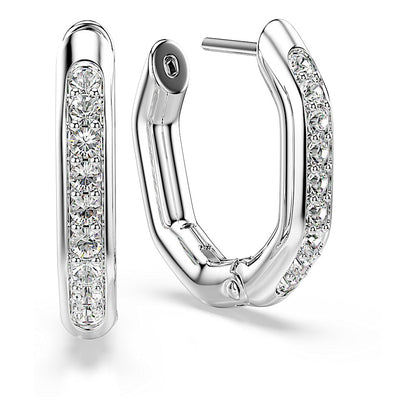 Pendientes de aro Dextera, Forma octagonal, Talla redonda, Blancos, Baño de rodio