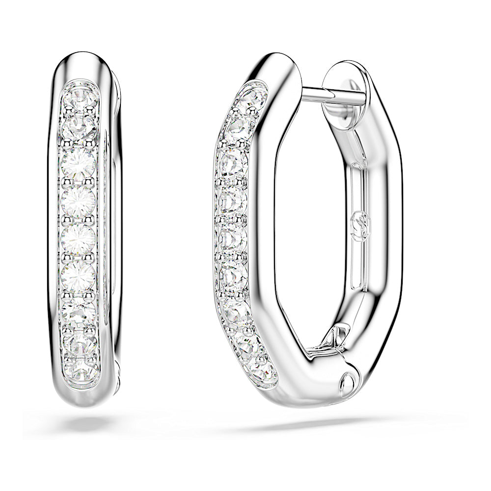 Pendientes de aro Dextera, Forma octagonal, Talla redonda, Blancos, Baño de rodio