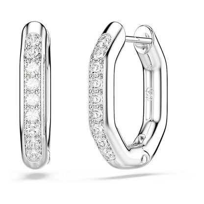 Pendientes de aro Dextera, Forma octagonal, Talla redonda, Blancos, Baño de rodio