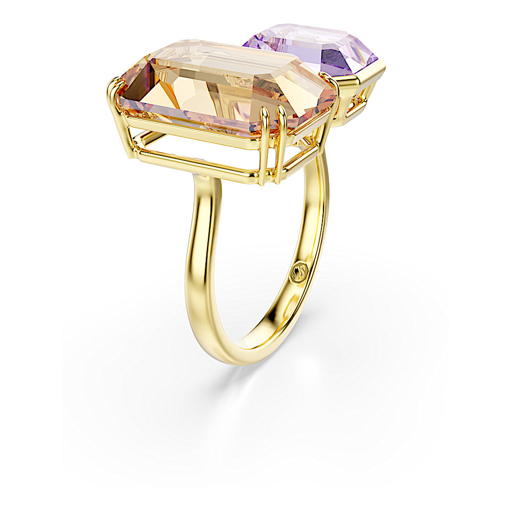 Anillo abierto Millenia, Talla octogonal, Multicolor, Baño tono oro