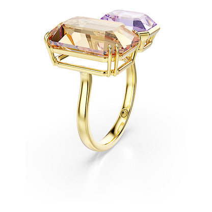 Anillo abierto Millenia, Talla octogonal, Multicolor, Baño tono oro