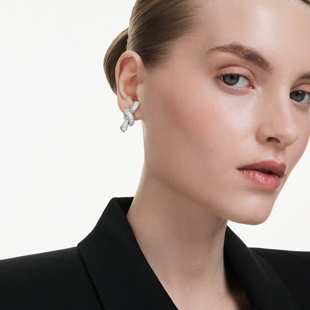 Pendientes Matrix, Talla baguette, Nudo, Blancos, Baño de rodio