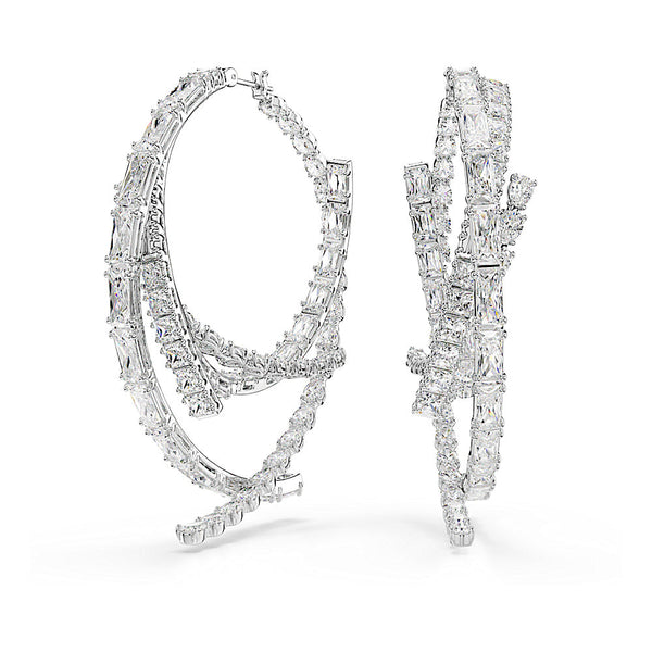 Pendientes de aro Matrix, Tallas mixtas, Blancos, Baño de rodio