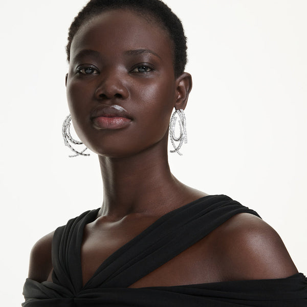 Pendientes de aro Matrix, Tallas mixtas, Blancos, Baño de rodio