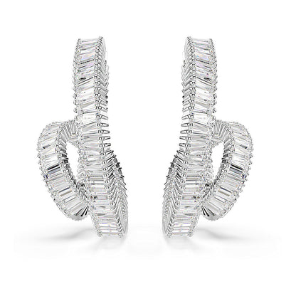 Pendientes de aro Matrix, Talla baguette, Cinta, Blancos, Baño de rodio