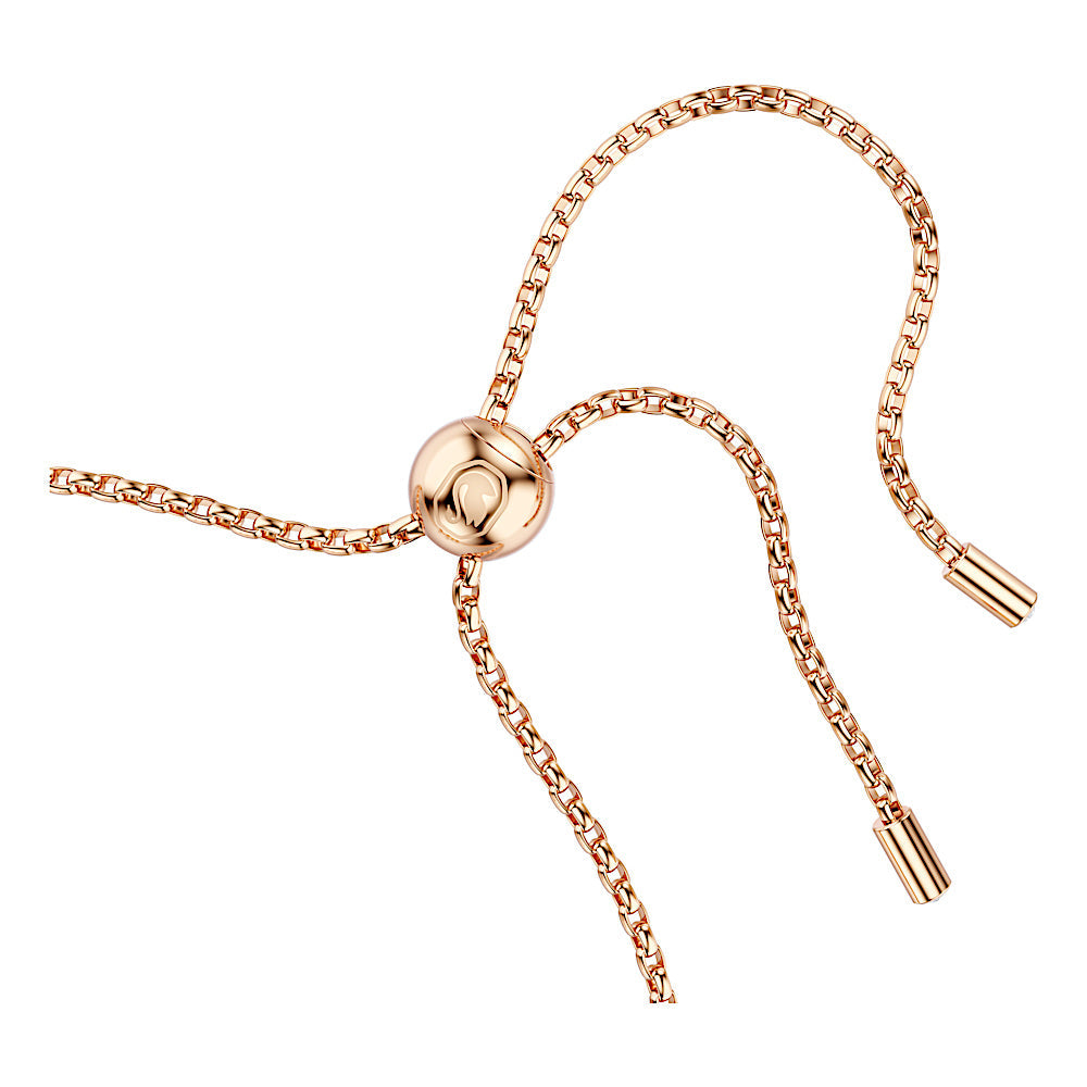 Pulsera Constella, Perla de cristal, Talla redonda, Blanca, Baño tono oro rosa