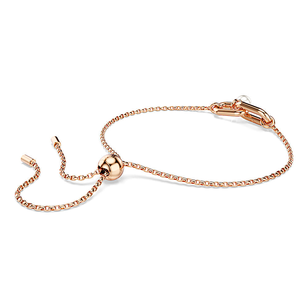 Pulsera Constella, Perla de cristal, Talla redonda, Blanca, Baño tono oro rosa